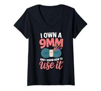 Women's Knitting I Own A 9mm and I Know How to Use It V-Neck T-Shirt