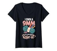 Women's Knitting I Own A 9mm and I Know How to Use It V-Neck T-Shirt