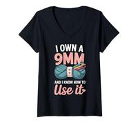 Women's Knitting I Own A 9mm and I Know How to Use It V-Neck T-Shirt