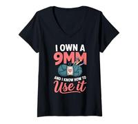 Women's Knitting I Own A 9mm and I Know How to Use It V-Neck T-Shirt