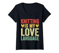 Womens Knitting Is My Love Language V-Neck T-Shirt