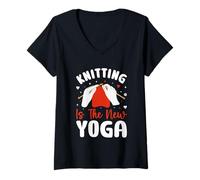 Womens Knitting Is The New Yoga Relaxation Meditation V-Neck T-Shirt