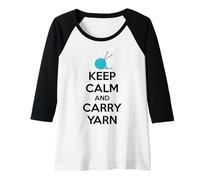 Womens Knitting Lover | Keep Calm and Carry Yarn Funny Crocheter Raglan Baseball Tee