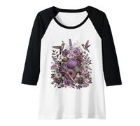 Womens Knitting Sewing Floral Hummingbird Purple Raglan Baseball Tee