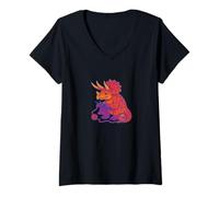 Womens Knitting Triceratops Dinosaur with Yarn Funny Prehistoric V-Neck T-Shirt