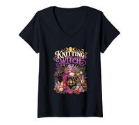 Women's Knitting Witch Funny Knitter Fiber Artist Knitting V-Neck T-Shirt