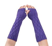 Womens Knitting Wool Half Finger Long Gloves Autumn And Winter Women Warm Dew Finger Sleeve Creased Long Gloves Gloves Mittens Convertible (D, One Size)