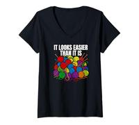 Women's Knitting Yarn It Looks Easier Than It is Crochet V-Neck T-Shirt