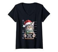 Womens Knocked Over The Tree | Funny Christmas Pet Humor Cat Lover V-Neck T-Shirt