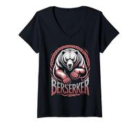 Womens Knotwork Berserker Bear Nordic Warrior Norse Spirit V-Neck T-Shirt