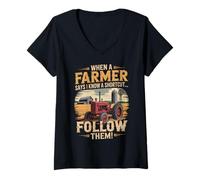 Womens Know A Shortcut Agriculture Farm Rancher Farming Farmer V-Neck T-Shirt
