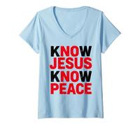Womens Know Jesus Know Peace Religion Gods Church Christian V-Neck T-Shirt