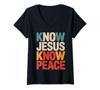 Womens Know Jesus Know Peace Religion Gods Church Christians V-Neck T-Shirt