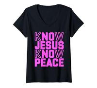 Womens Know Jesus Know Peace Religion Gods Church Christians V-Neck T-Shirt