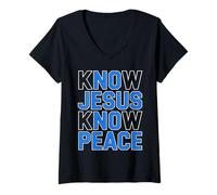 Womens Know Jesus Know Peace Religion Gods Church Christians V-Neck T-Shirt