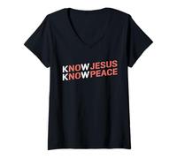Womens Know Jesus Know Peace Religion Gods Church Christians V-Neck T-Shirt