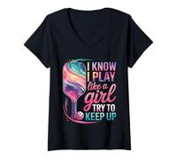 Womens Know play Like Girl Paddleball Player Funny Pickleball V-Neck T-Shirt