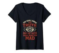 Womens Know The Truth and Go Mad - Eye Symbol Conspiracy Quote V-Neck T-Shirt