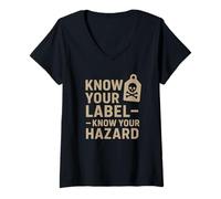 Womens Know Your Label, Bold Workplace & Home Safety Awareness Gift V-Neck T-Shirt