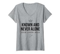 Women's Known and Never Alone SEEN Loved HELD Bold Crown Dove V-Neck T-Shirt