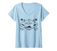 Womens Ko Kut Thailand Sea Turtle Palm Trees Island Souvenir V-Neck T-Shirt