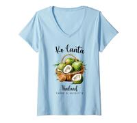 Womens Ko Lanta Coconut Thailand Tropical Island GPS Vacation V-Neck T-Shirt