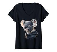 Women's Koala Cartoon Animal Lover Forest Japan Cool Motif Men Women V-Neck T-Shirt