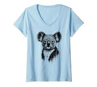 Womens Koala Ink Art Australian Wildlife Portrait Grunge Koala Bear V-Neck T-Shirt