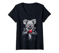 Women's Koala Lover Animal Apple Graphic Zoo Cool Motif Art Design V-Neck T-Shirt
