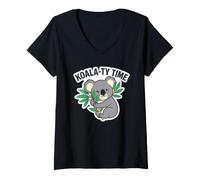 Women's Koala-Ty Time Humor Cartoon Quote Koala Lover Funny TYME V-Neck T-Shirt
