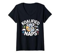 Womens Koalified for Naps Cute Koala Pun Sleep Humor V-Neck T-Shirt