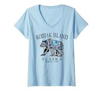 Womens Kodiak Island Alaska Tribal Bear Since 1784 Black Letters V-Neck T-Shirt