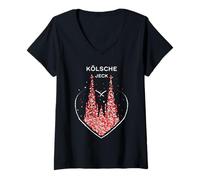 Womens Kölsche Jeck Cologne Cathedral Red White Carnival Fancy Dress V-Neck T-Shirt
