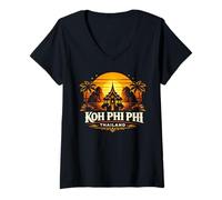 Women's KOH Phi Phi Thailand Sunset Island Travel Design V-Neck T-Shirt
