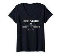 Women's KOH Samui Thailand Coordinates Island Travel Design V-Neck T-Shirt