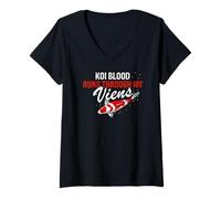 Womens Koi Blood Runs Through My Veins Passion Fan V-Neck T-Shirt