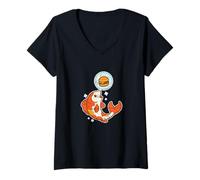 Womens Koi Burger Dream Cartoon V-Neck T-Shirt