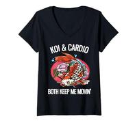 Women's Koi & Cardio Both Keep Me Movin' Funny Koi Lover V-Neck T-Shirt