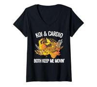 Women's Koi & Cardio Both Keep Me Movin' Funny Koi Lover V-Neck T-Shirt