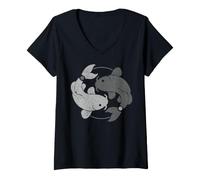 Women's Koi Carp Fish Ying Yang Chinese Philosophy Japan Graphic Art V-Neck T-Shirt