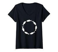 Womens Koi Fish Circle Yin Yang Flow Minimal Aquatic Zen Artwork V-Neck T-Shirt