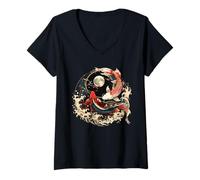 Womens Koi Fish Yin Yang Japanese Koi Carp Fish Nishikigoi Fish V-Neck T-Shirt