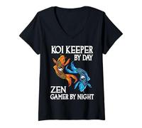 Women's Koi Keeper by Day Zen Gamer by Night V-Neck T-Shirt