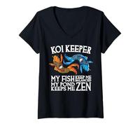 Women's Koi Keeper My Fish Keep Me Balanced My Pond Keeps Me Zen V-Neck T-Shirt