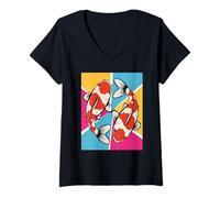 Womens Koi Swimming Harmony Pond Culture Japanese Garden Scale V-Neck T-Shirt