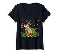 Womens Komodo Dragon Christmas Lights Reindeer Santa Adult & Kids V-Neck T-Shirt