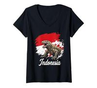 Women's Komodo Dragon Indonesia Wild Lizard Grunge V-Neck T-Shirt