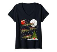 Womens Komodo Dragon Santa Sleigh Flying Funny Magical Christmas V-Neck T-Shirt