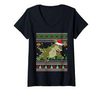 Womens Komodo Dragon Ugly Christmas Sweater Holiday Santa Cute Xmas V-Neck T-Shirt