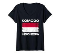Women's Komodo Indonesia Flag Design Indonesian Flag Pride V-Neck T-Shirt